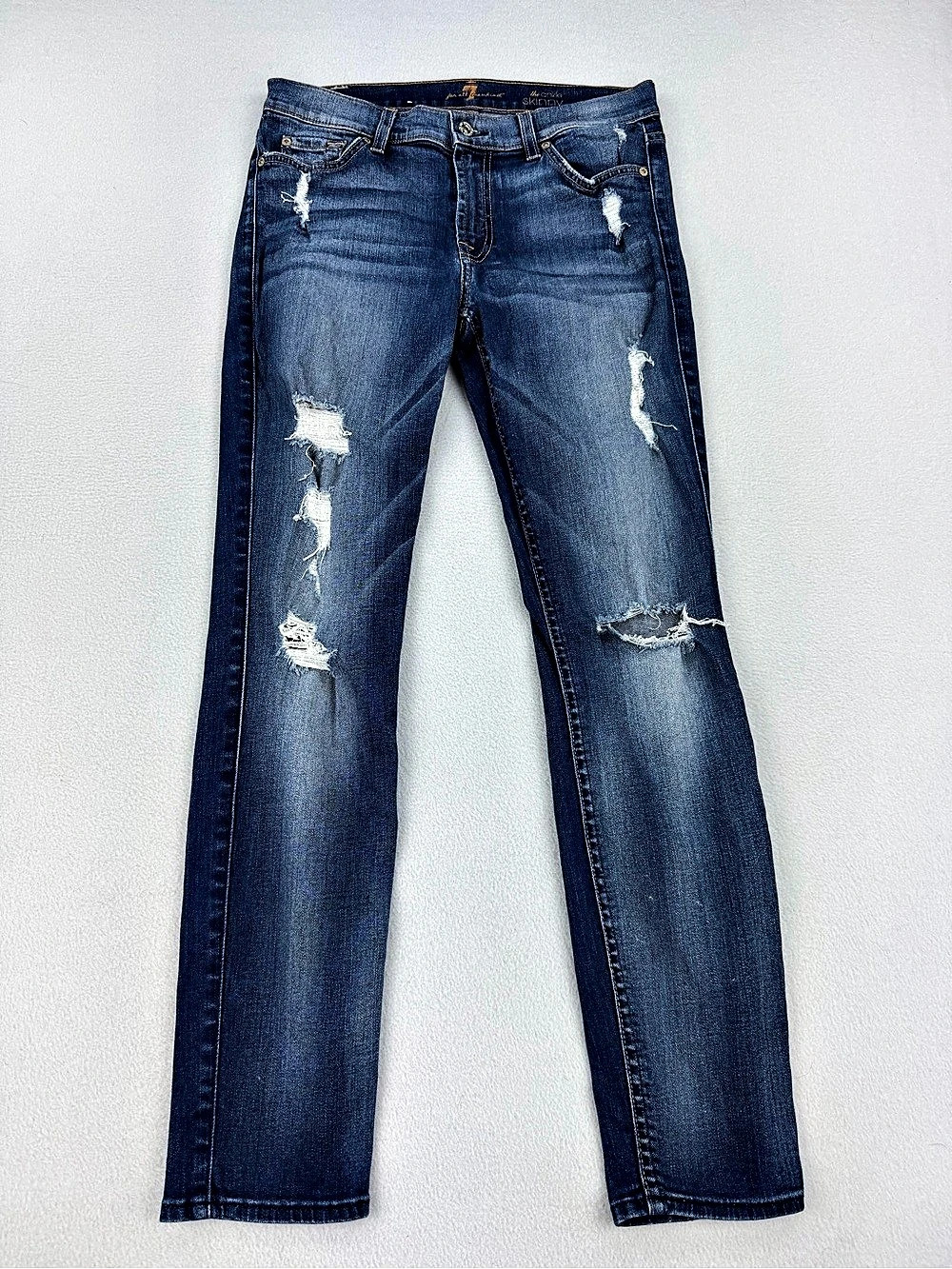 7 For All Mankind The Ankle Skinny Distressed Medium Wash Blue Jeans Wmns Sz 29